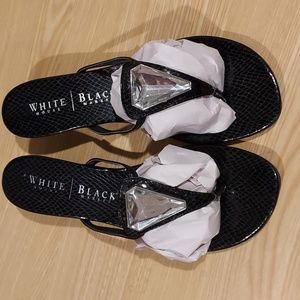Women's White House Black Market Black Wedge Heel Gem Sandals Size 7.5